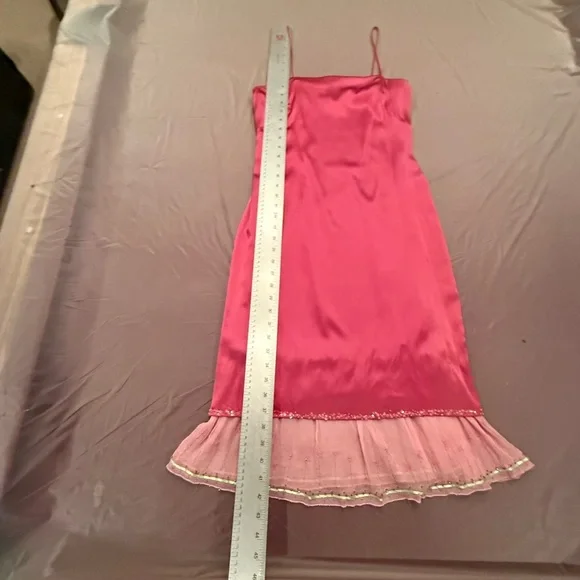 Vintage Y2K Pink Silk Midi Spaghetti Strap Dress with Ruffle Hem Size 4/Small - Picture 5 of 9